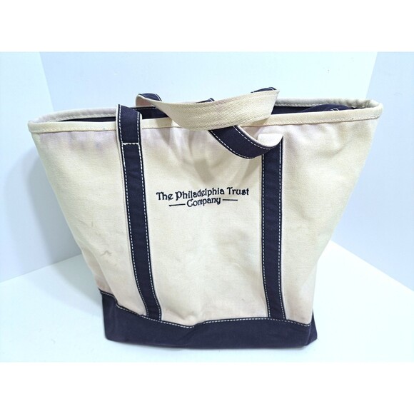 Vintage Lands End Canvas Boat Tote Beach Travel Bag Blue Large Philadelphia - Picture 1 of 8